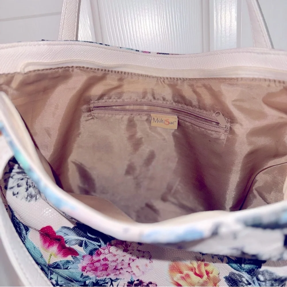 Multisac Elegant Floral Tote Bag - Cream and Multicolor